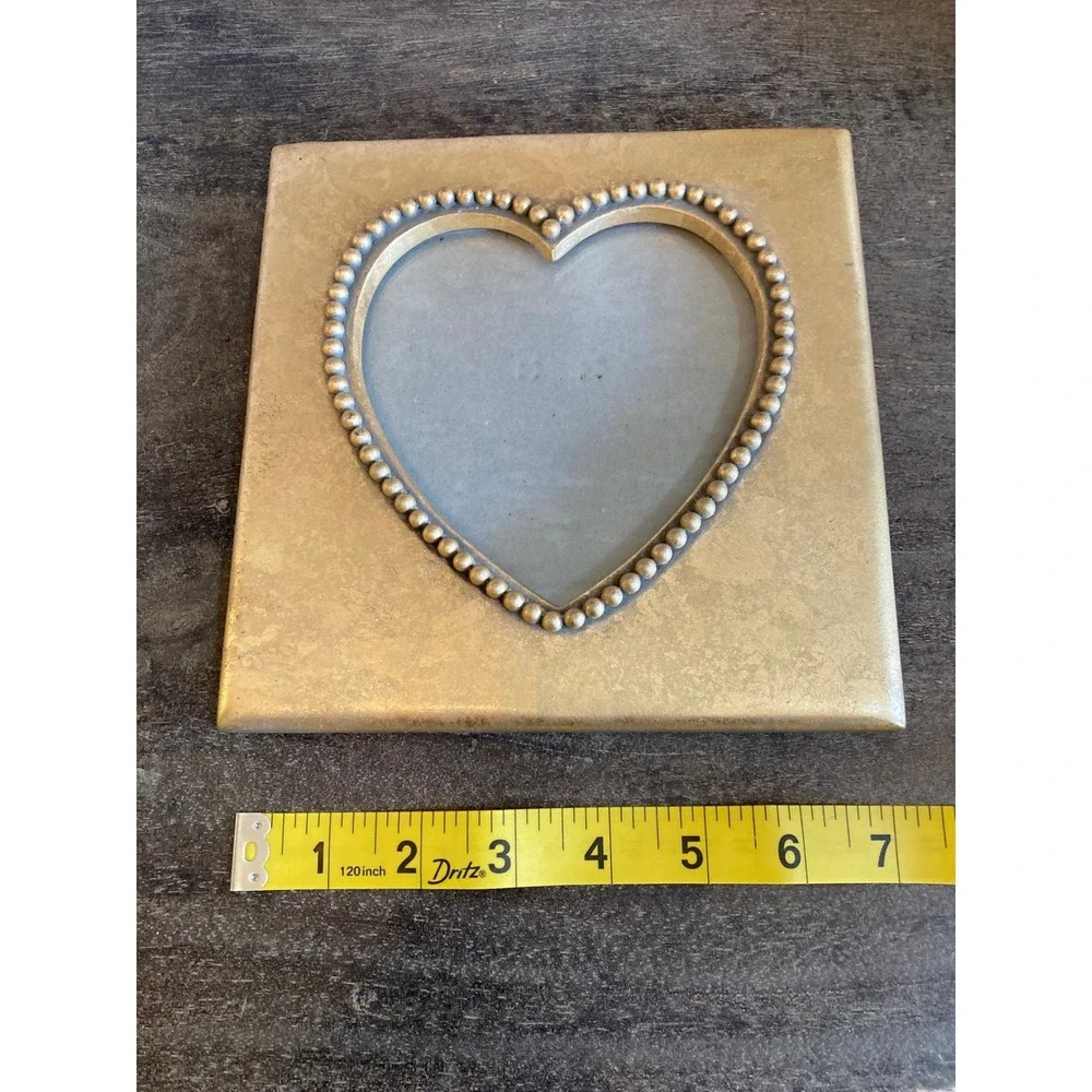 Vintage Style Gold Beaded Heart Shaped Square Picture Frame Tabletop Decor 6x6